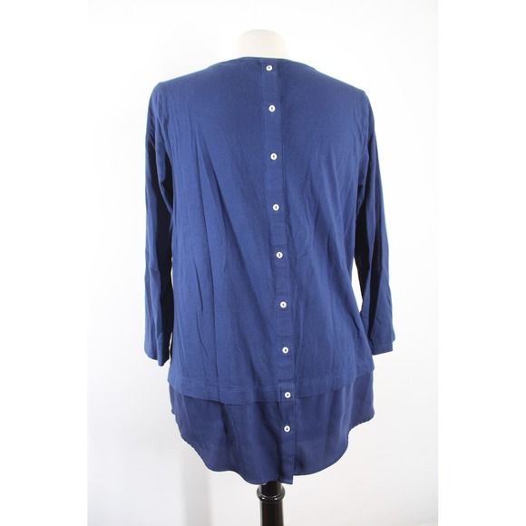 Lands' End M 10-12 Blue Tunic Top Long Sleeve Button Back Layered Mixed Media - Picture 3 of 6